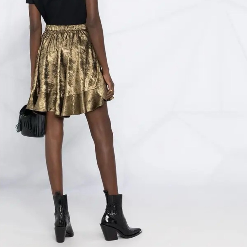 Zadig & Voltaire Jurins Gold Jupe Flared Peplum Hem Ruffle Skirt